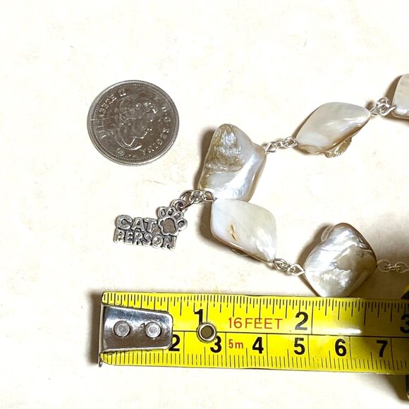 Irregular Mother of Pearl Shell beads + Cat Person Paw Print Pendant Necklace - Picture 11 of 12